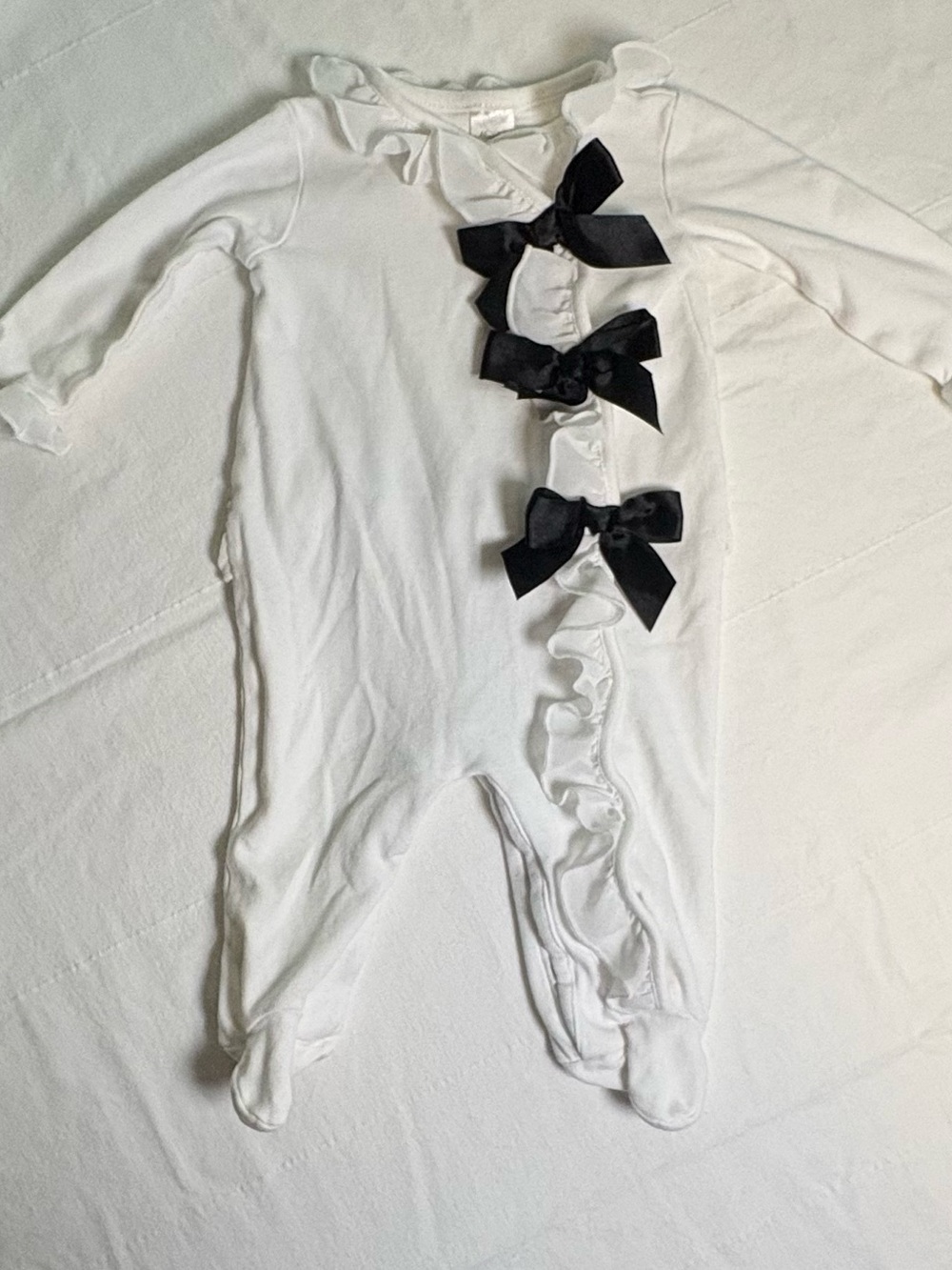 Miniclasix- White Baby One-Piece with Black Bow Accents
